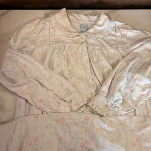 Lanz of Salzburg Women’s Long-Sleeve Pink Floral Nightgown with Lace Collar